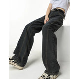 Winter Vintage Navy Blue High Waist Women Jeans American Fashion Streetwear Wide Leg Jean Female Trouser Straight Denim Pants
