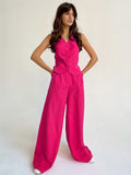 Fashion Women Button Vest And Wide Leg Pant Sets Spring Summer Tank Loose Straight Trouser 2pc Sets Commuter Office Lady Outfits