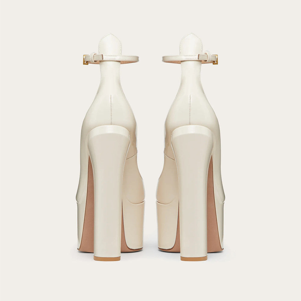 goosudu  Thick Sole Leather Pumps Women Super High Heel Rome Sandals Summer Fashion Week Bride Shoes Platform Wedding Party Shoes Mujer
