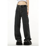 Winter Vintage Navy Blue High Waist Women Jeans American Fashion Streetwear Wide Leg Jean Female Trouser Straight Denim Pants