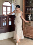 goosudu  Runway Woman Dress Backless Embroidery Vintage Sleeveless Sexy Beach Boho Lace Party Sundress Women Summer Maxi Vestido