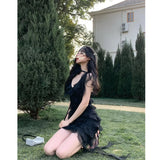 Summer Women's Suspender Dress Sleeveless Holiday Romantic Sexy Style Korean Fashion Irregular Black Chiffon Short Skirt Dress