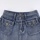 Vintage Diamonds Denim Mini Skirts Y2K Aesthetic Korean Kawaii Low Rise Skinny Wrap Bodycon Jeans Penceil Skirt Women Streetwear