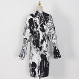 goosudu Vintage Pleated Dress Women Flare Long Sleeve V Neck Dresses Female Fashion Clothes Spring Summer New