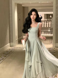Elegant Sleeveless Female A-line Dress Summer Ladies Vestidos Spaghetti Strap Slim Waist Mesh Patchwork Women Dress