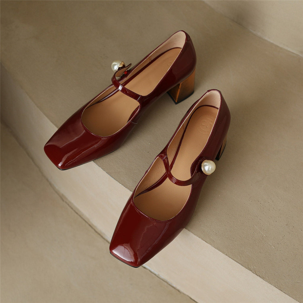 goosudu  Mary Jane High Heels Women Sheepskin Patent Leather Pumps Pigskin Lining and Sheepskin Insole Lolita Girl Shoes Big Size 42