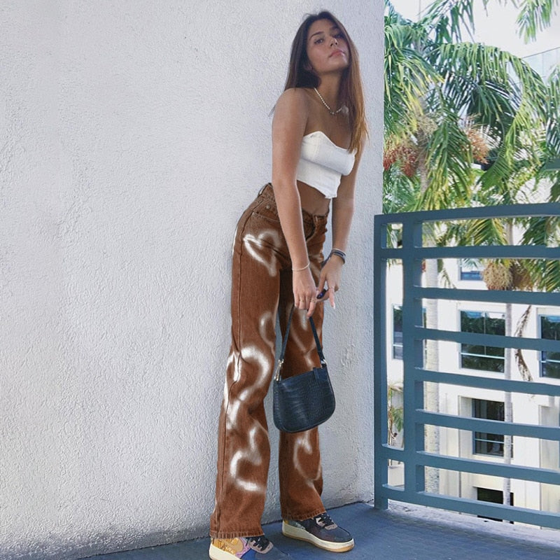 Love graffiti casual jeans high waisted jeans women women clothing  Casual  LOOSE streetwear y2k style joggers summer