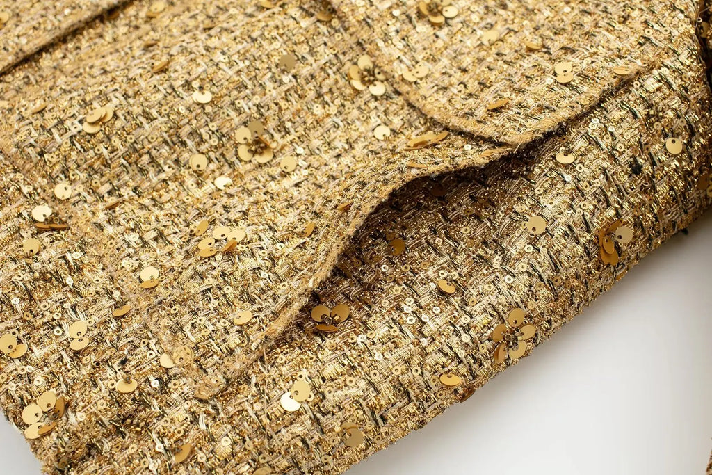 Women Fashion Shiny Sequin Jacket Y2k Gold Color Stand Collar Long Sleeve Short Coat Autumn Winter Ladies High Streetwear