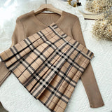 Contrast Color Plaid Striped Skirt Korean Version of Pleated Skirt Autumn High Waist A Line Plaid Mini Skirt Student Style Sweet
