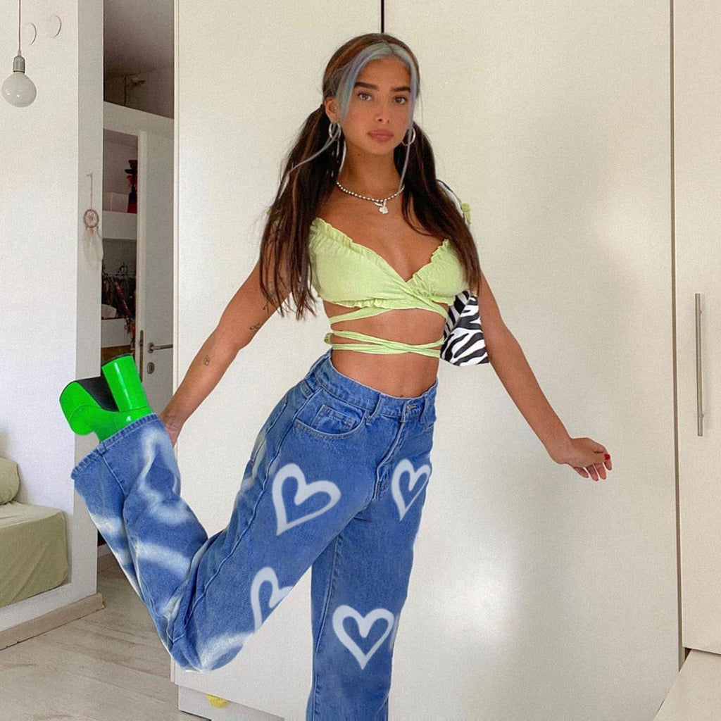 Love graffiti casual jeans high waisted jeans women women clothing  Casual  LOOSE streetwear y2k style joggers summer