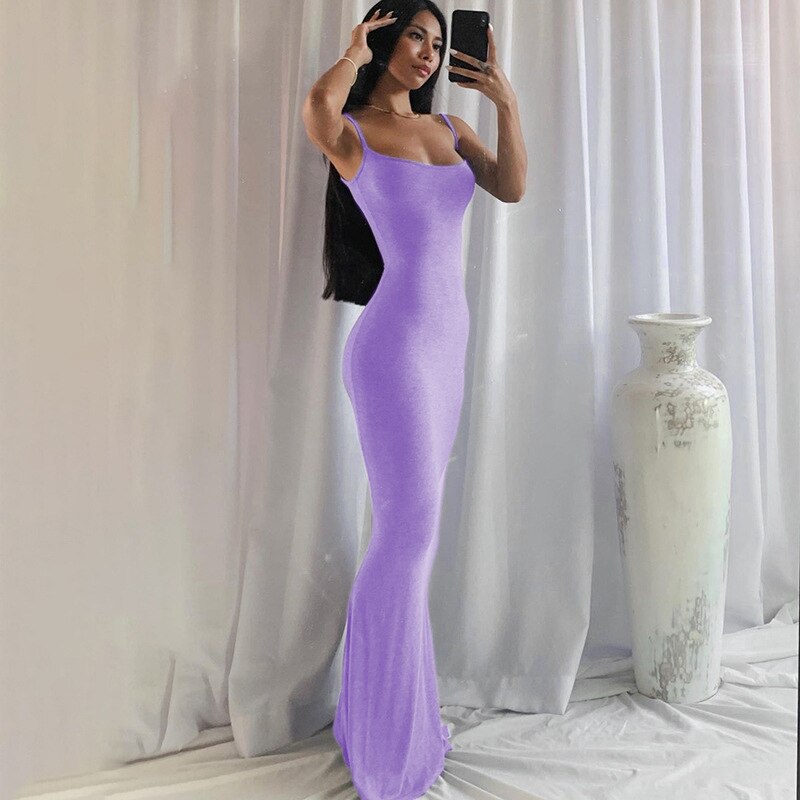 goosudu  Satin Slip Sleeveless Backless Slim Sexy Maxi Dress Spring Women  Party Y2K Concise Bodycon Elegant  Clothing