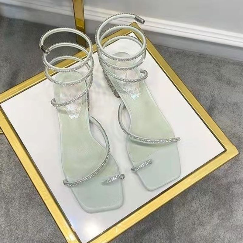 Summer New Women's Sandals Fashion Luxury Rhinestone Butterfly Snake Surround Chunky Heel Banquet Shoes