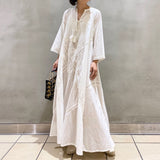 Loose Embroidery White Lace V-Neck Long Beach Dress Summer Boho Women Maxi Dress Elegant Dress Holiday Women Clothing
