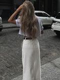 White Fashion High Waist Maxi Skirt Female Split Solid Pocket Streetwear Patchwork Casual Long Skirt For Women Maxi Skirt
