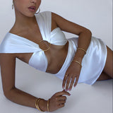 Goosudu  Sexy Hollow Out Bandage Women Dress White Asymmetrical High Waist Mini Dress Women Spring Skinny Fashion Streetwear