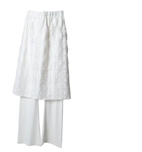 Y2k Clothes Simple Fold Patchwork Lace Slim Dress Fake Two Pieces Leggings Pants Korean Fashion Pantalones De Mujer