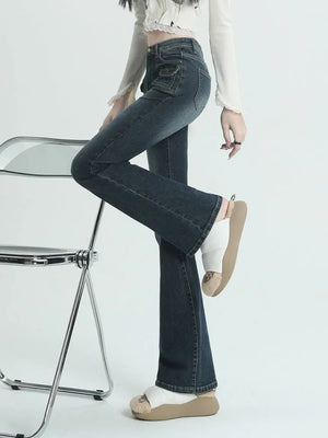 Winter Vintage Flare Jeans Women Streetwear High Waist Chic Casual Y2K Denim Pants Female Korean Style Harajuku Slim Pants