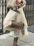Sexy Transparent Irregular Long Skirts Vintage Ruffles Patchwork Loose Lace A-line Midi Skirt Women Y2k Summer Holiday