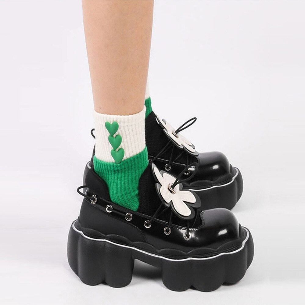 goosudu Womens Lolita Flowers Bowknot Gothic Punk Shoes Creepers Pumps Japanese Harajuku Platform Girls Round Toe New