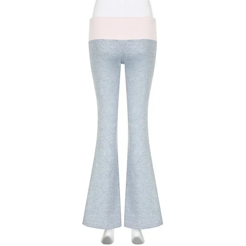 Casual Contrast Color Patchwork Flare Pants Grey High Waist Slim-fitting Boot Cut Leggings Joggers Sweatpants Women