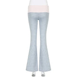 Casual Contrast Color Patchwork Flare Pants Grey High Waist Slim-fitting Boot Cut Leggings Joggers Sweatpants Women