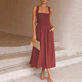 Lace Up Backless Sexy Maxi Dress Summer Women Elastic Red Long Elegant Ladies Holiday Dress Sundress Vestido Chiffon