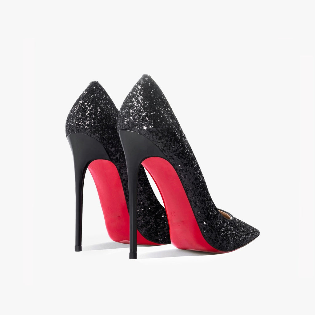 goosudu New Super Pointed Pumps Women's Thin Heels Black Silver Sequins Sexy Fashion Single Shoes