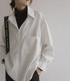 goosudu Fake Two Piece Striped Shirt Women Patchwork Knitted Turtleneck  Autumn Winter Long Sleeve Casual Loose Female Blouse Tops