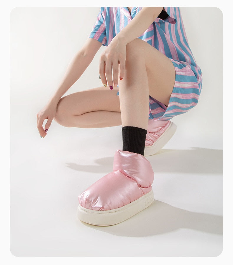 Winter Shoes for Women Warm Plush Female Ankle Boots Flat Heels Simple Solid Color Platform Non-slip Outdoor Snow Boot