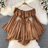 Fairy Dress  Holiday Irregular Long Sleeve Beach dress summer Ruffle sexy Off Shoulder female high waist chic women short dresses  Sundress