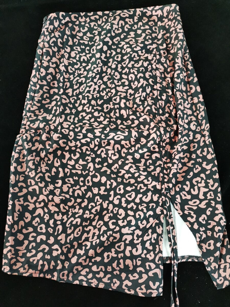 Midi Skirt Women Leopard Spring Lace Up Slit Bodycon High Waist Drawstring Printed Sexy Skirt Casual Office Female Skirt