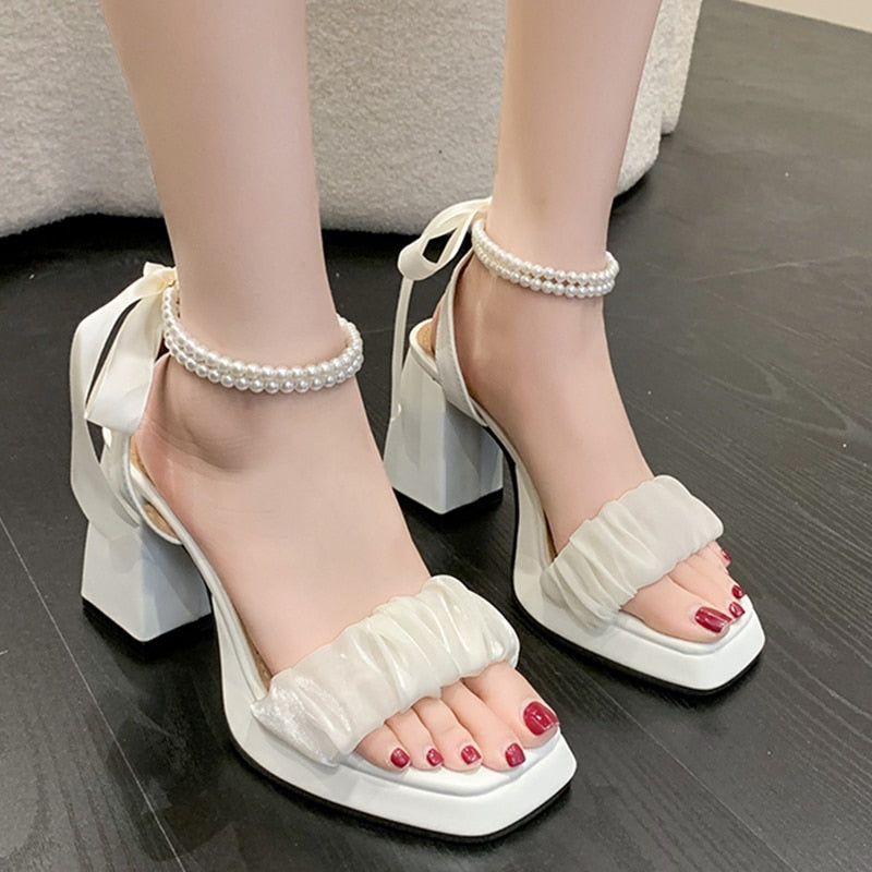 goosudu Platform Mary Janes Women Lolita Shoes High Heels Party Shoes  Summer Sandals New Brand Chunky Pearl Pumps Ladies Zapatos