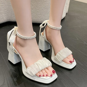 goosudu Platform Mary Janes Women Lolita Shoes High Heels Party Shoes  Summer Sandals New Brand Chunky Pearl Pumps Ladies Zapatos