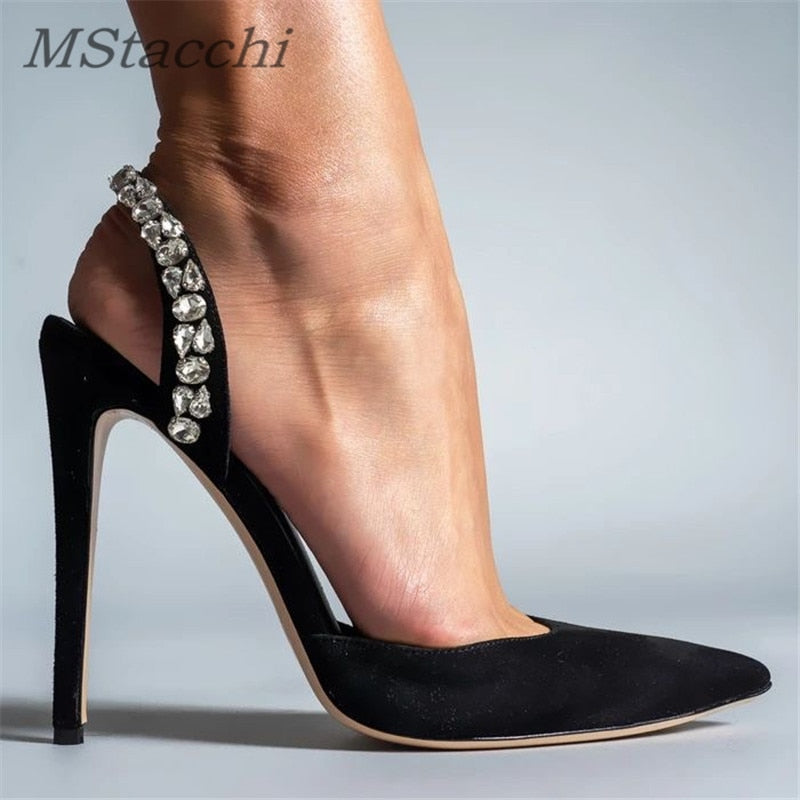 goosudu  Sandals Woman Summer Ladies Shoes Elegant High Heels Stiletto Sandals Pointed Toe Crystal Wedding Shoes Luxury Women Pumps