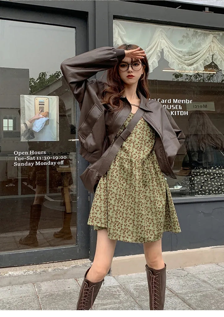 Spring Autumn Oversized Casual Waterproof Coffe Soft Pu Leather Jacket Women with Drop Shoulder Long Sleeve Fashion