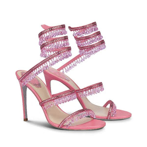 Wedding Fairy Wind Quality Women's Shoes Party Banquet Stiletto High-heel Sexy Snake Wrap Strap Luxury Rhinestone Ankle Sandals