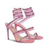 Wedding Fairy Wind Quality Women's Shoes Party Banquet Stiletto High-heel Sexy Snake Wrap Strap Luxury Rhinestone Ankle Sandals