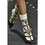 goosudu Crystal Bow Knot Pumps Metal Decor Shallow Stilettos Solid Pumps Buckle High Heels Women Shoes On Heels Fashion Big Size Pumps