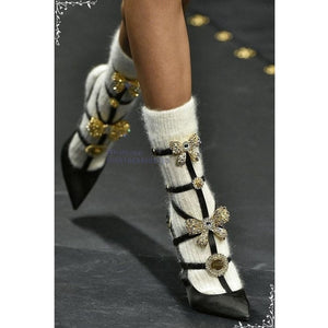 goosudu Crystal Bow Knot Pumps Metal Decor Shallow Stilettos Solid Pumps Buckle High Heels Women Shoes On Heels Fashion Big Size Pumps