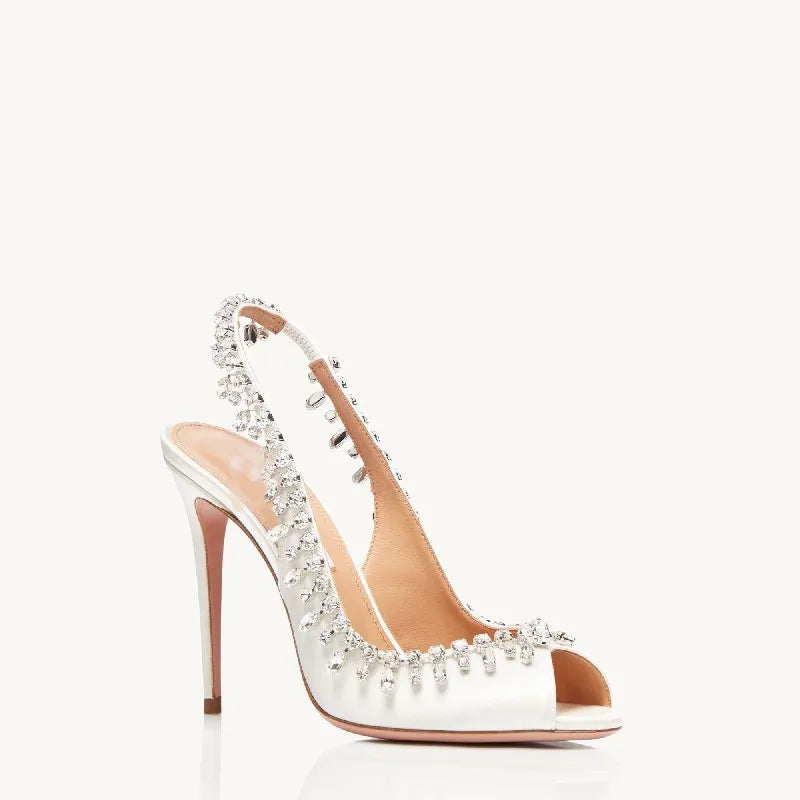 Wedding Crystal Women Pumps Transparent Sexy Ankle Strap Rhinestones Tassel Pendant High Heels Fashion Summer Party Prom Shoes