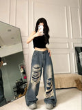 Ripped Baggy Jeans For Women Summer streetwear Fashion High Waist Boyfriend Jeans For Women Gothic Denim Pants Woman