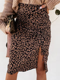 Midi Skirt Women Leopard Spring Lace Up Slit Bodycon High Waist Drawstring Printed Sexy Skirt Casual Office Female Skirt