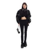 Spring Autumn Oversized Cool Windproof Thick Black Pu Leather Jacket Women Zip Up Luxury Designer Unisex Clothes