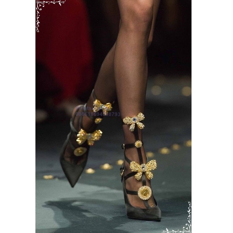 goosudu Crystal Bow Knot Pumps Metal Decor Shallow Stilettos Solid Pumps Buckle High Heels Women Shoes On Heels Fashion Big Size Pumps