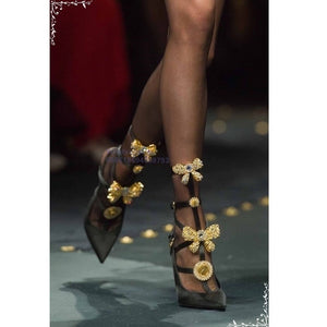 goosudu Crystal Bow Knot Pumps Metal Decor Shallow Stilettos Solid Pumps Buckle High Heels Women Shoes On Heels Fashion Big Size Pumps