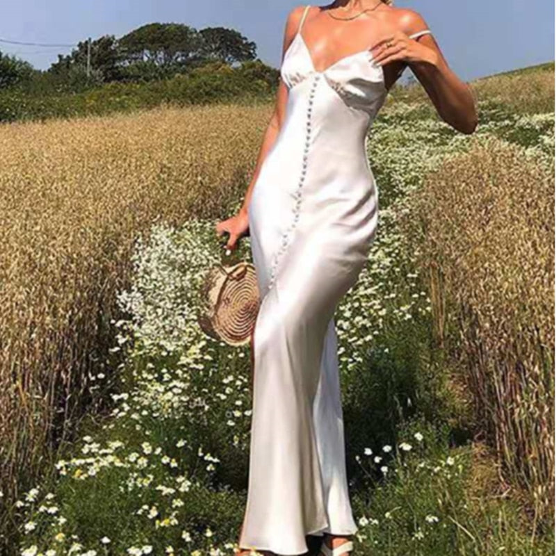 Sexy V-Neck Backless Split Maxi Dress Sleeveless Solid Tunics Bodycon Vestido Pack Buttock Summer Evening Dresses Women