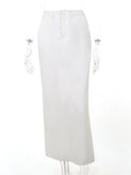 White Fashion High Waist Maxi Skirt Female Split Solid Pocket Streetwear Patchwork Casual Long Skirt For Women Maxi Skirt