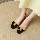 Pumps Shoes Women Mid Heel Spring Sheepskin Square Toe Thin Heel Metal Decoration Party Black Handmade Shoe Big Size 42