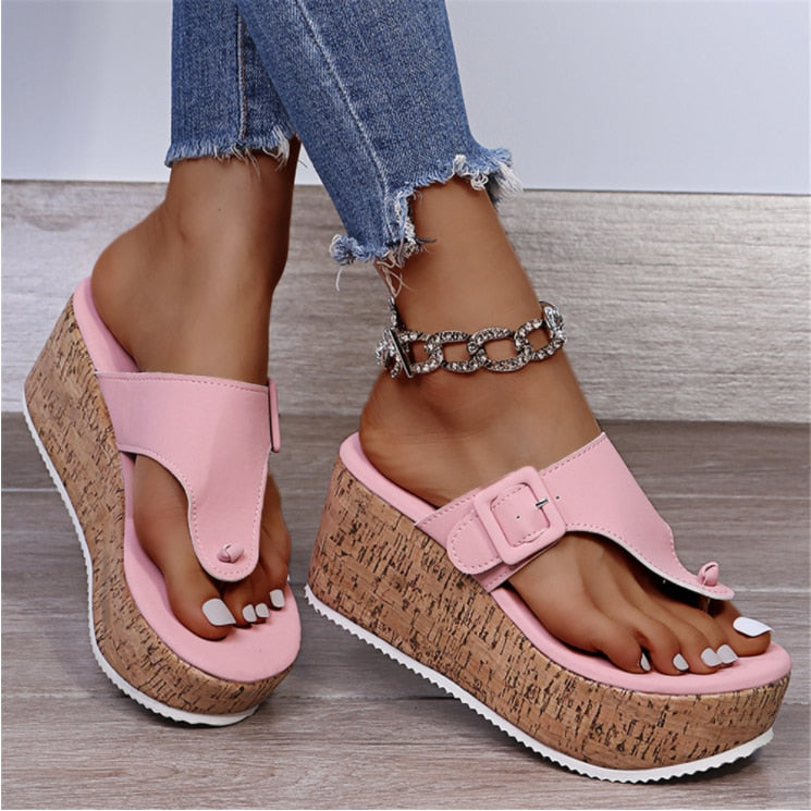 Women Summer Flip Flops Shoes Female Wedge Platform Sandal  Ladies 7.5cm Thick Bottom Casual Slippers Shoe Black Pink