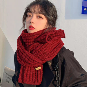 Winter Warm Knitted Scarves  Long Size Thickened Women Scarf Korean Casual Outdoors Thermal Men's Black Scarf Christmas Gifts